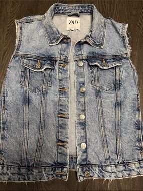 ZARA Light Blue Distressed Denim Vest